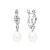 Cercei argint lungi cu perle naturale albe si pietre, cu tortita DiAmanti SK22522EL _W-G